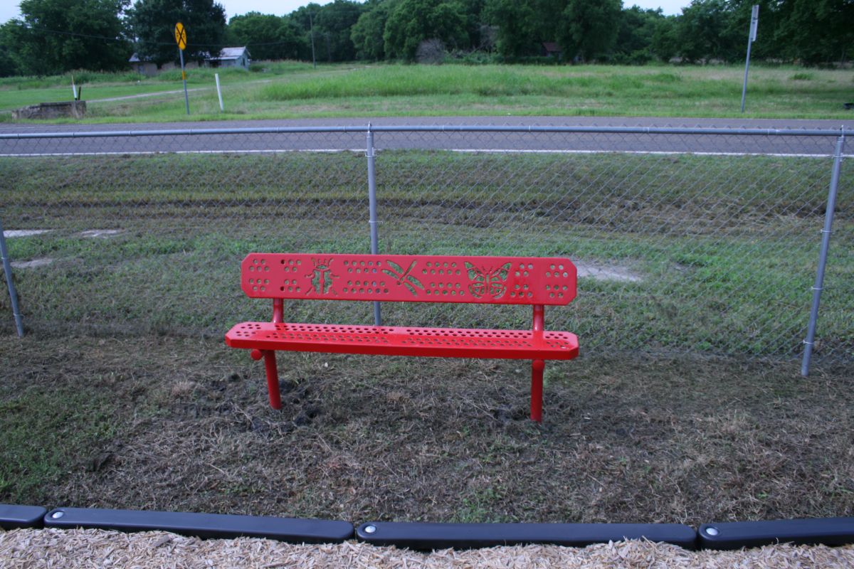 Red park bench